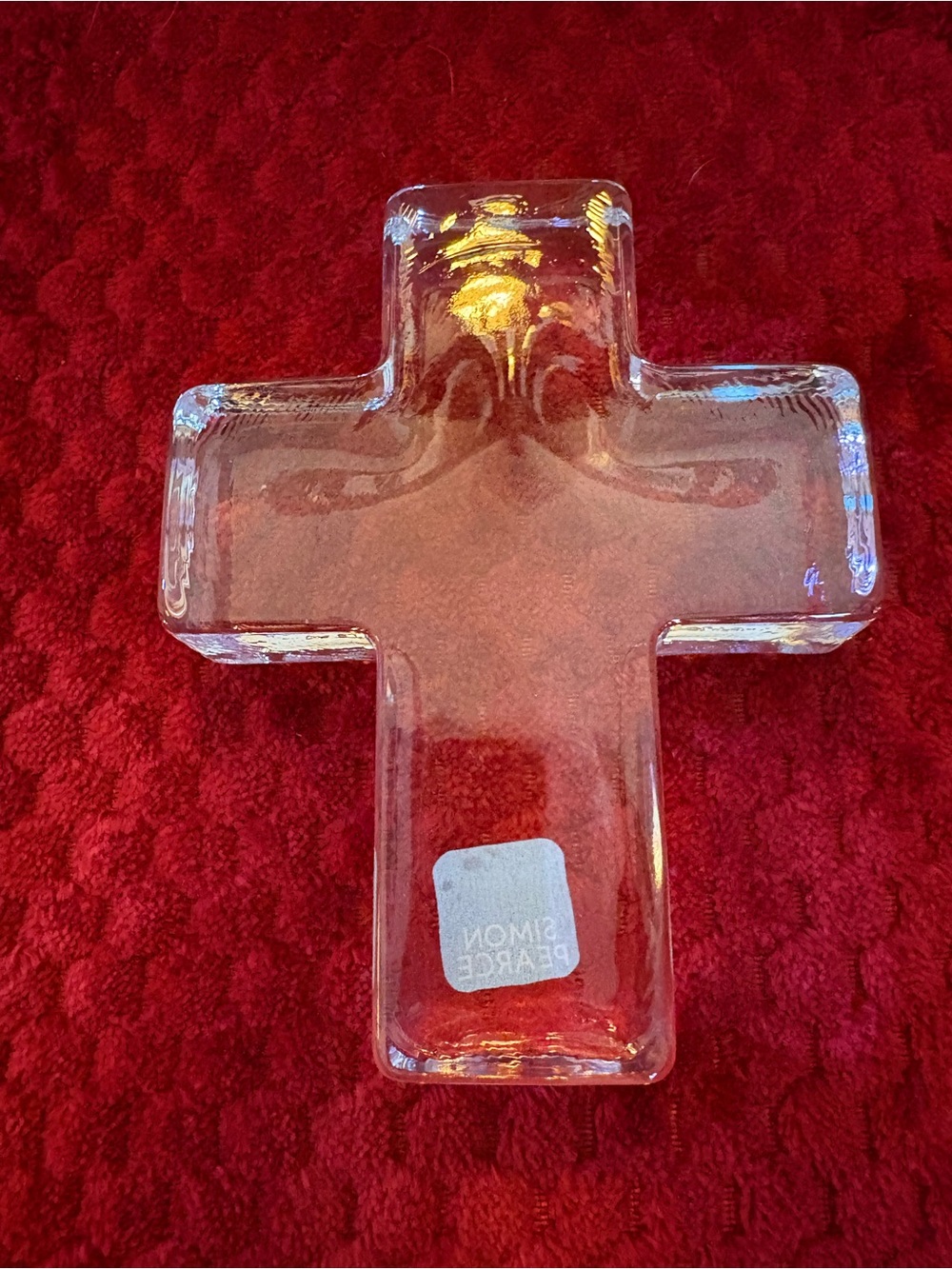 Simon Pearce Hand Blown Glass Cross Paperweight 5” w/ Box & Card Signed Sticker - Picture 2 of 15